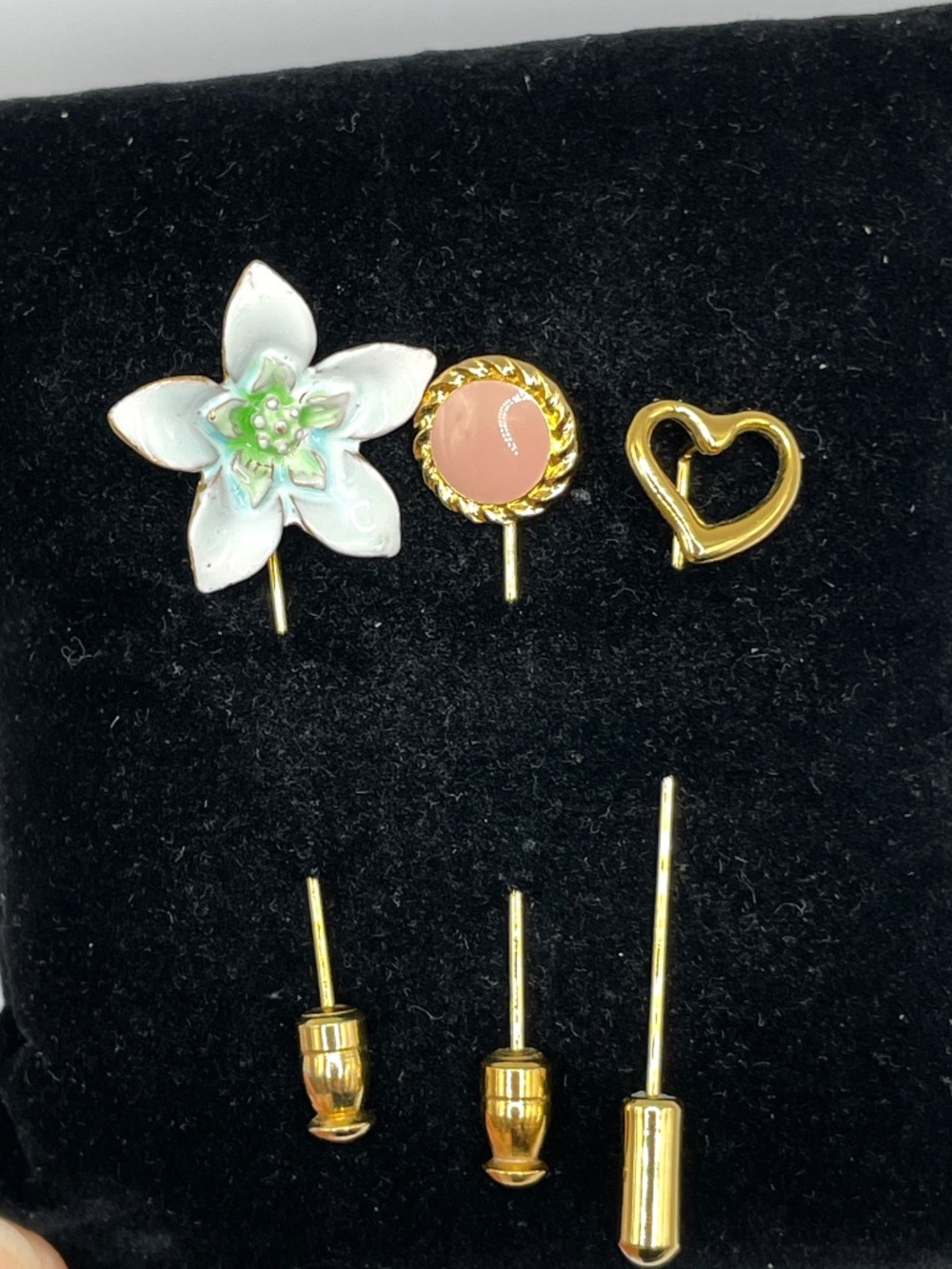 Vintage Gold Tone Enamel Stick Lapel Hat Tie Pins Lot of 3